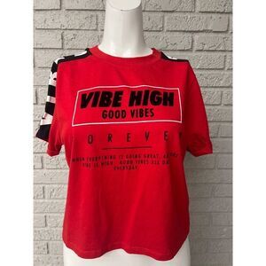 Attitude Not Included Women Red Graphic Cropped T-Shirt Size XS